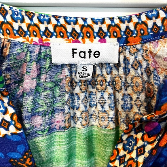 Fate Womens All In Good Time Green Patchwork Mini Dress Sz Small Floral Popover - Picture 13 of 14